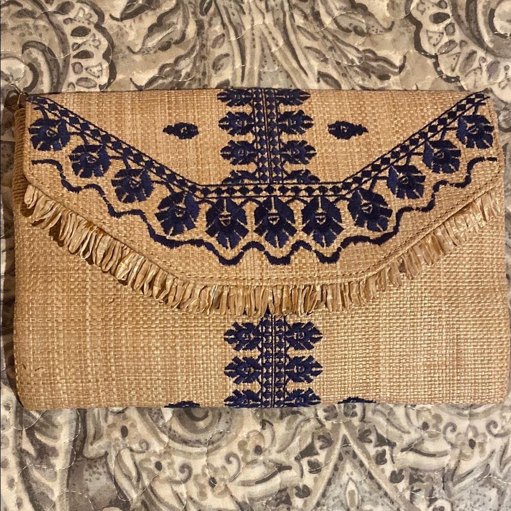 Stella & Dot Tan and Navy Clutch